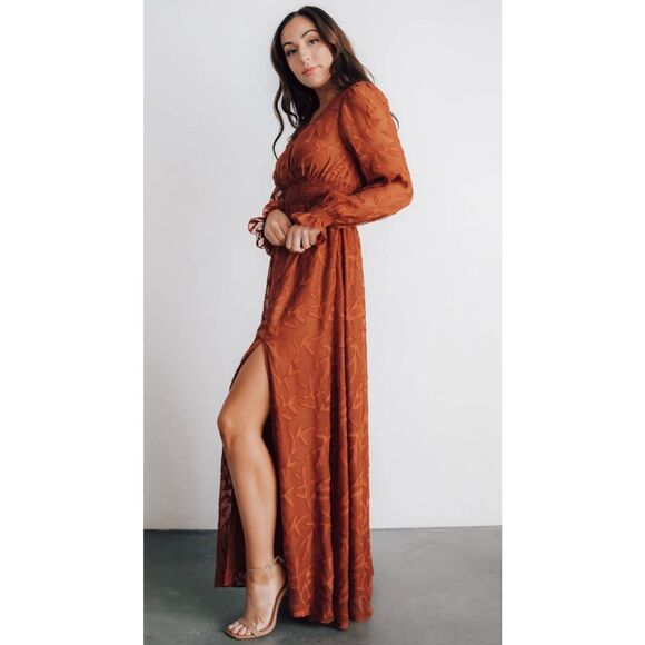 Baltic Born Women’s Large Bridget Textured Maxi Dress Rust Winter Wedding NEW - Picture 2 of 12
